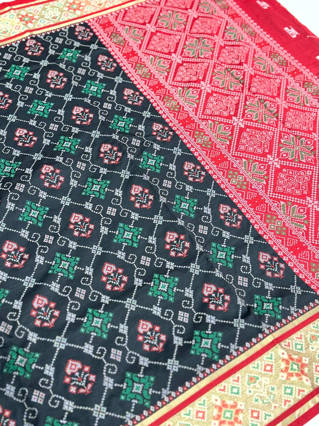 Black Pochampally Patola Soft Silk Saree