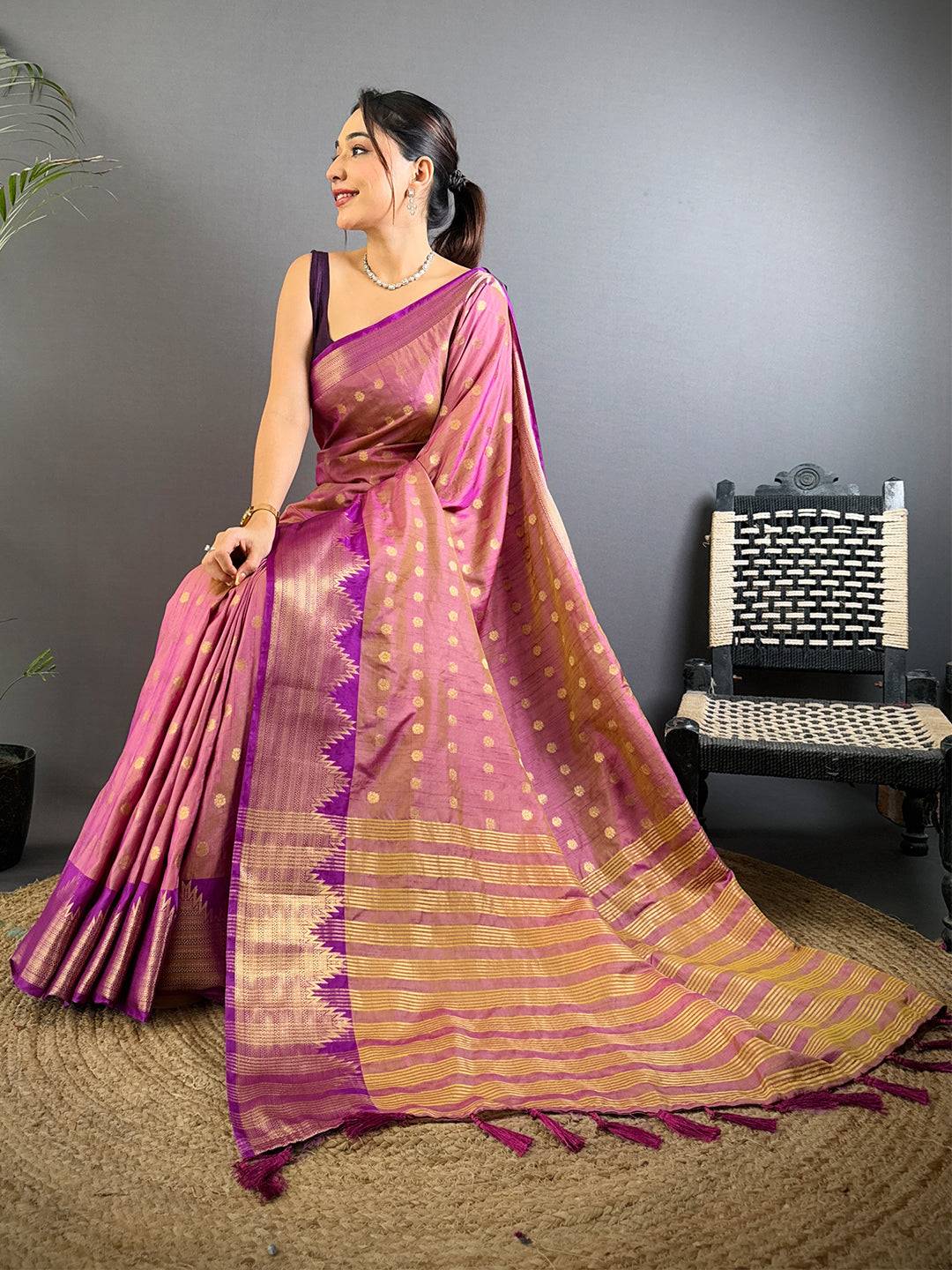 Choco Hand Dyed Raw Silk Saree