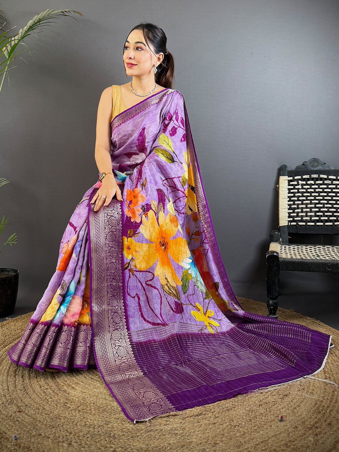 Ethereal Lavender Floral Digital Print Saree