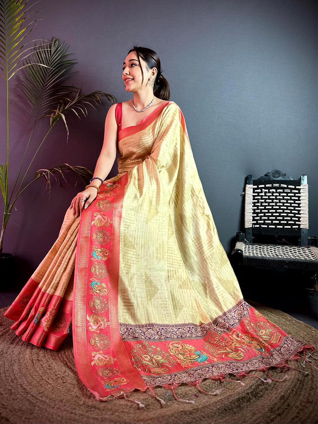 Graceful Tanjore Geometric Semi Silk Saree