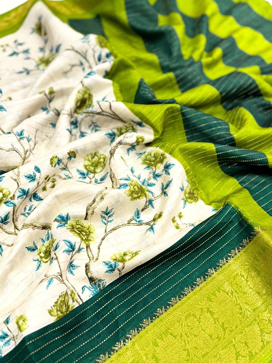 Green Soft Dola Silk Zari Katha Saree