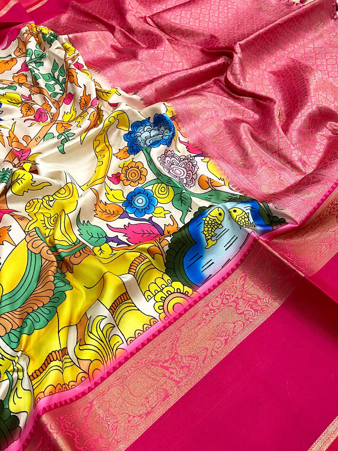 Regal Cream Banarasi Kalamkari Silk Saree