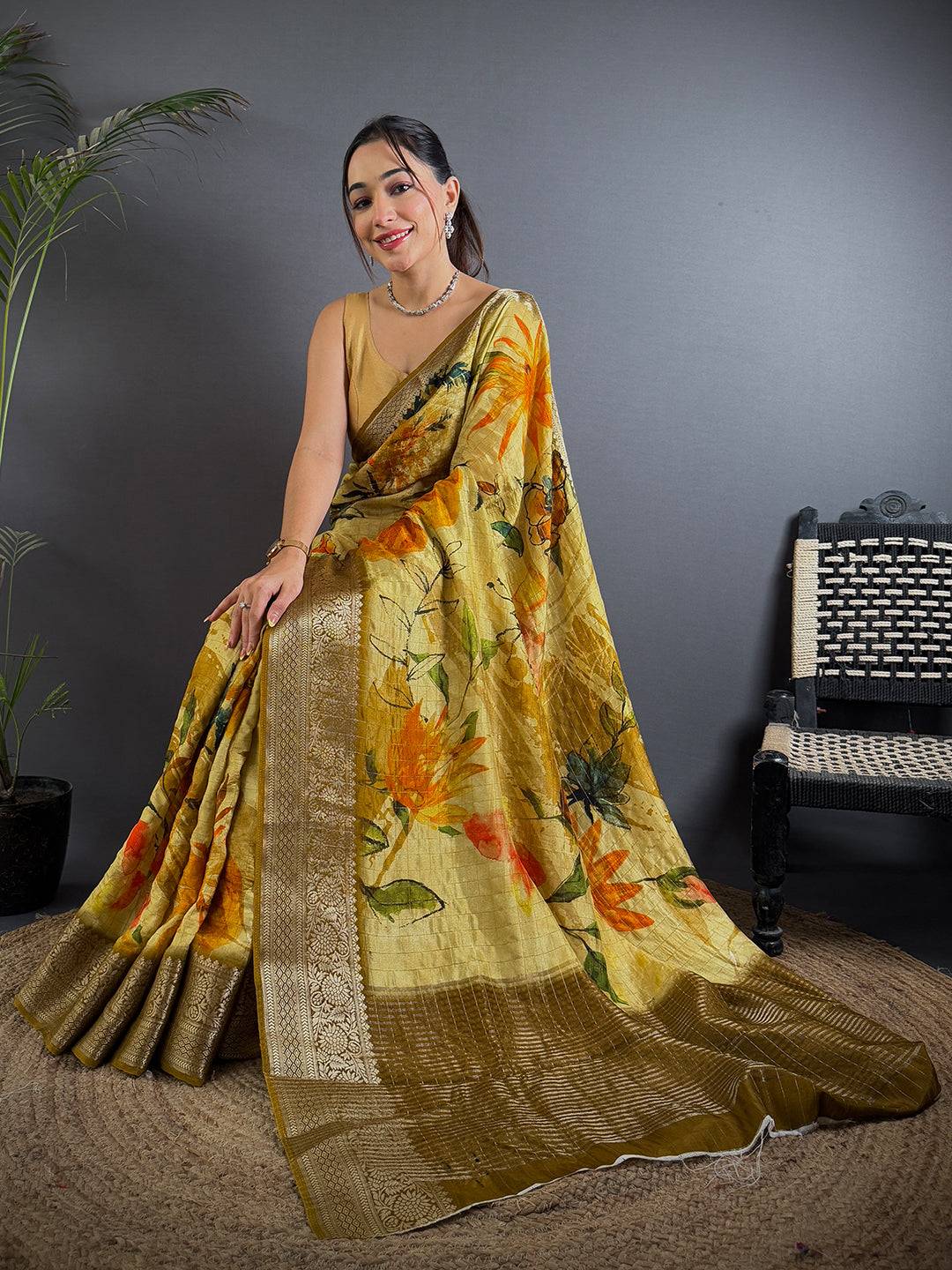 Sunshine Florals Digital Print Saree