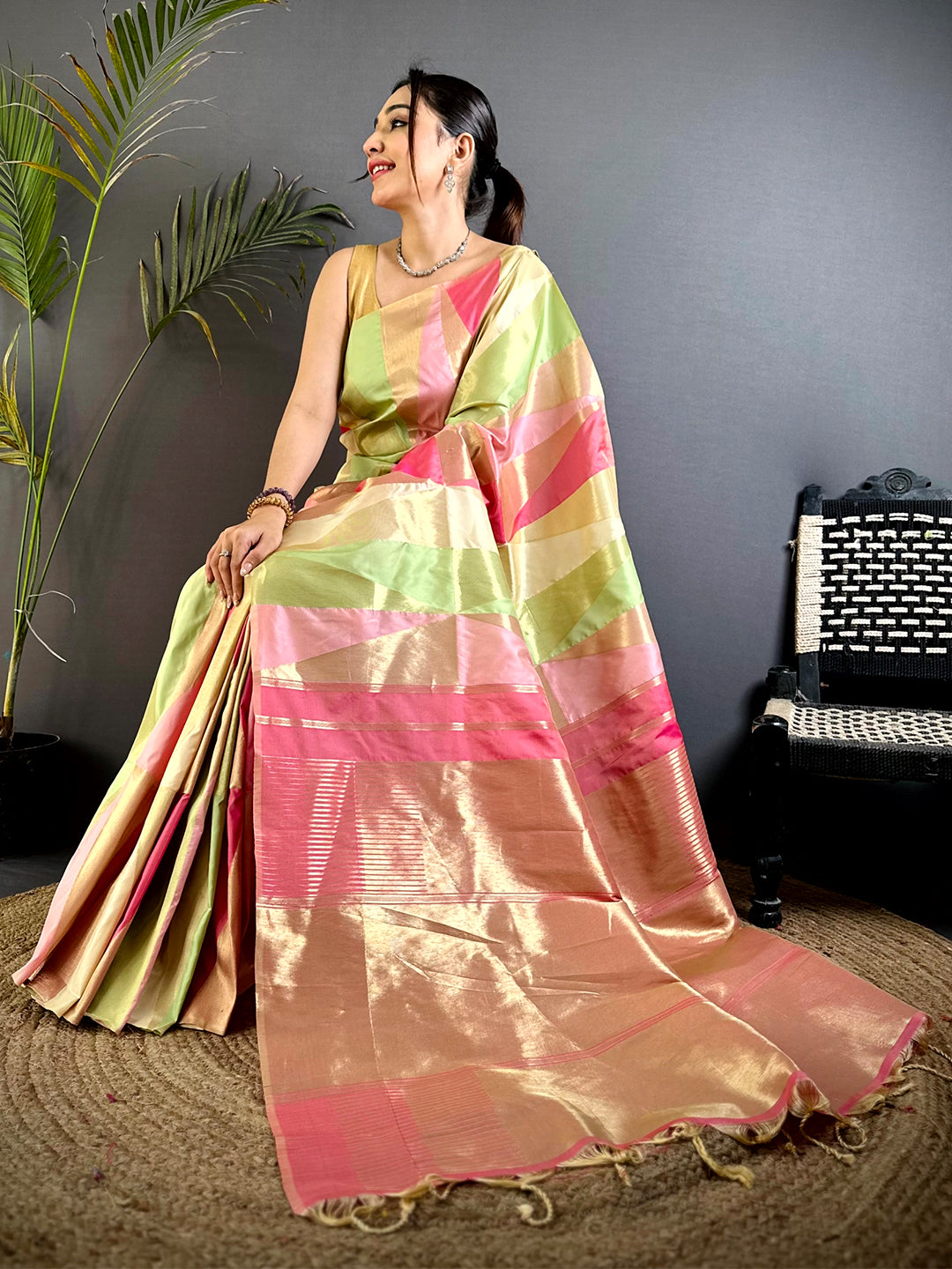 Multicolor Geometric Kanjivaram Silk Saree