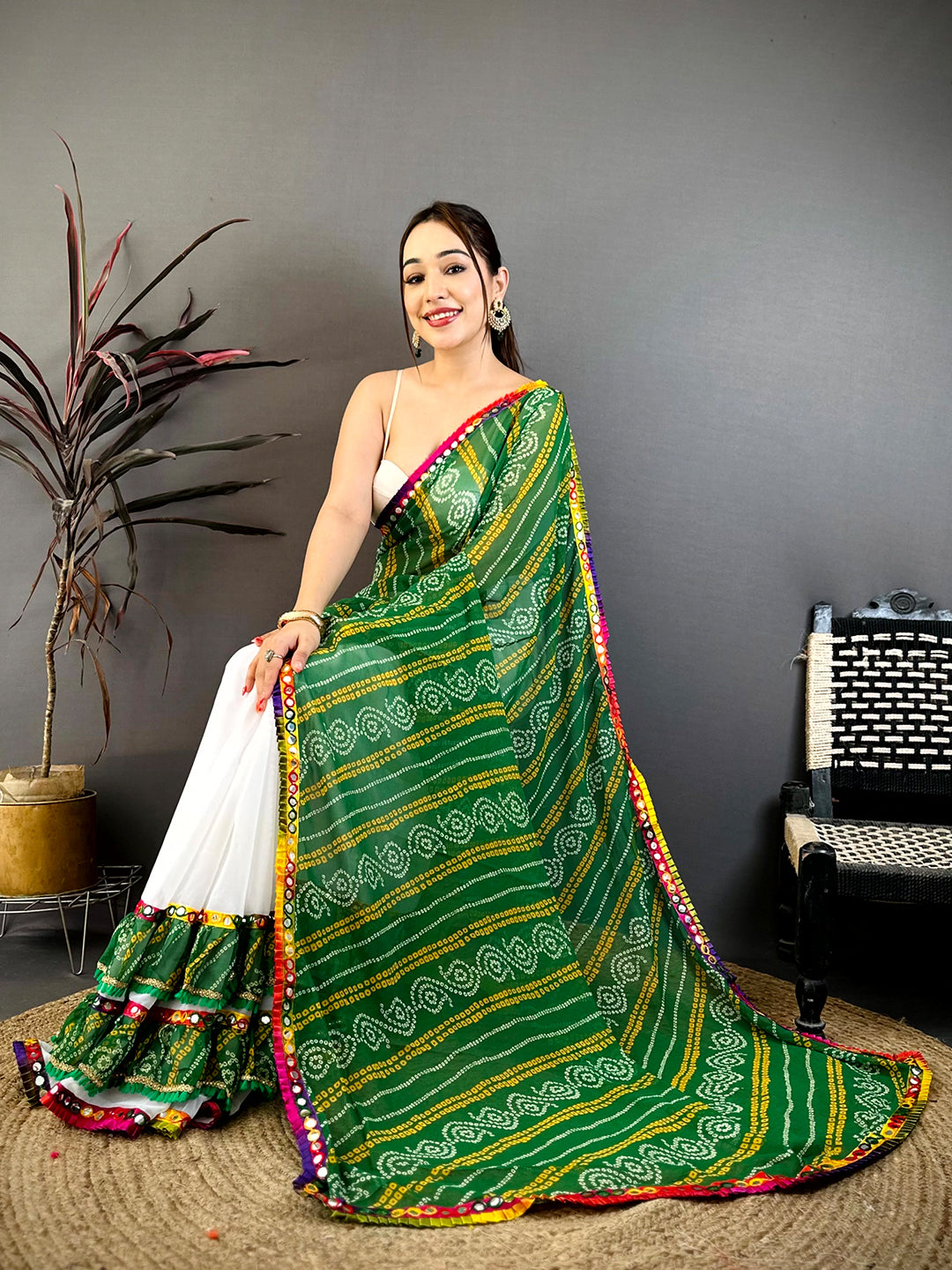 Classic Bandhej Print Ruffle Georgette Saree