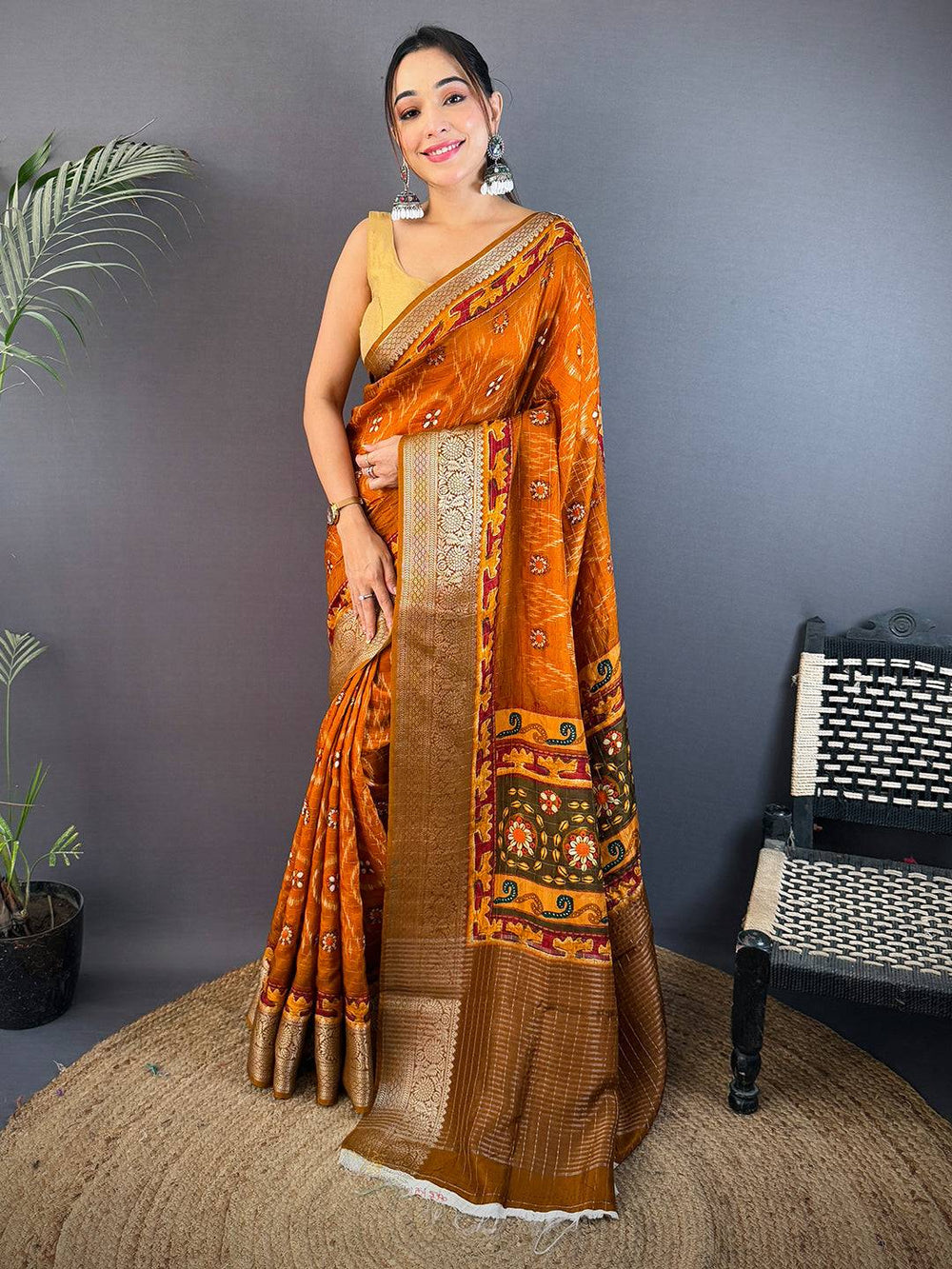 Elegant Viscose Block Print Saree