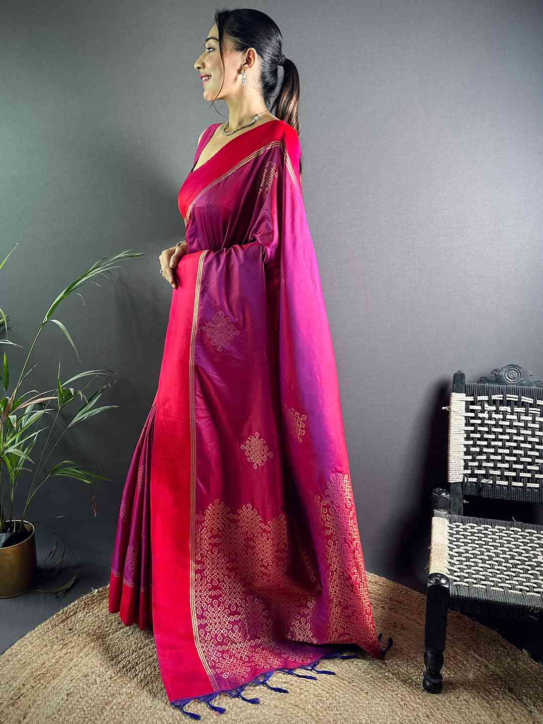 Red Kolam Silk Heritage Saree