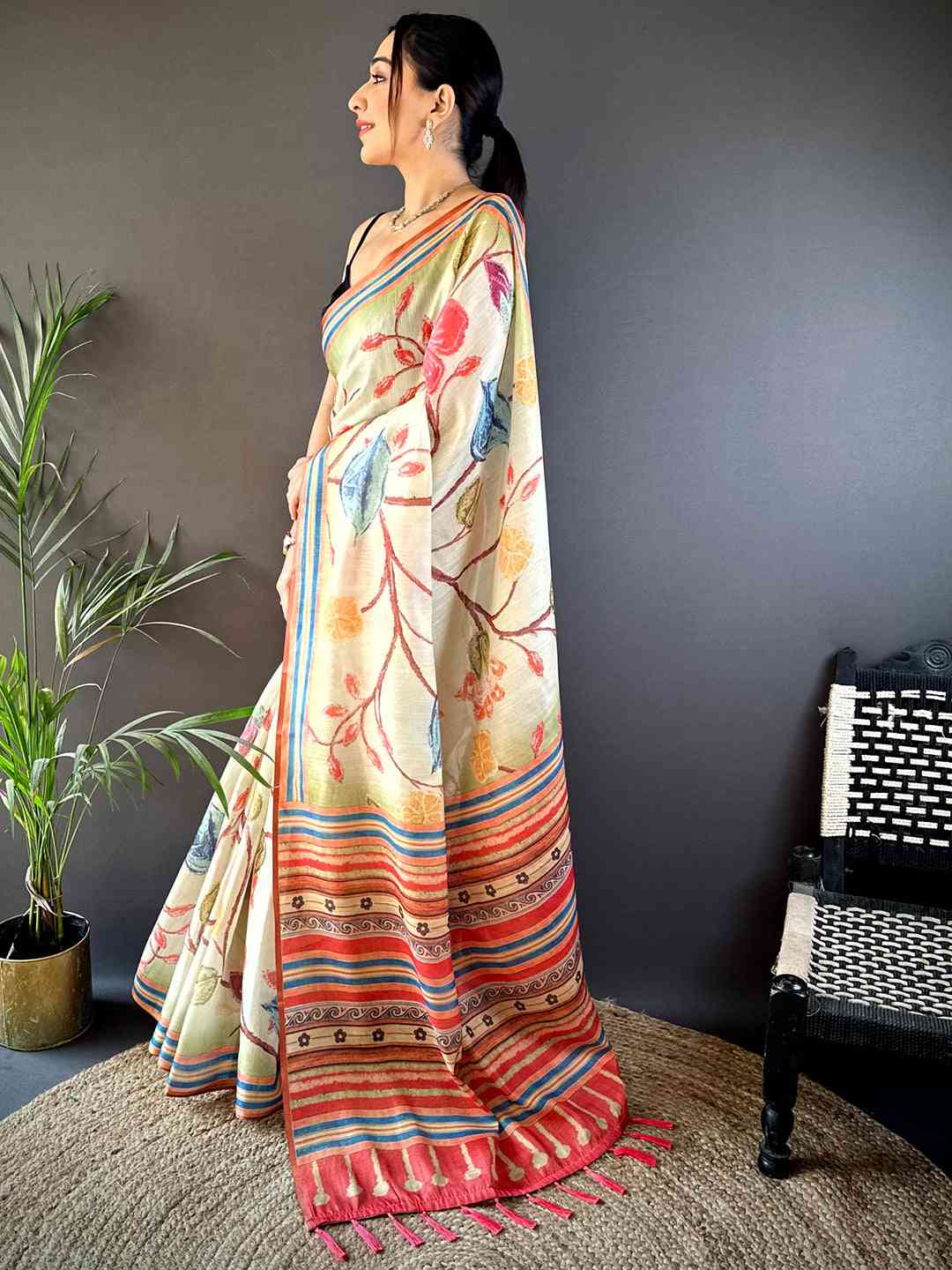 Floral Grace Green Chanderi Saree