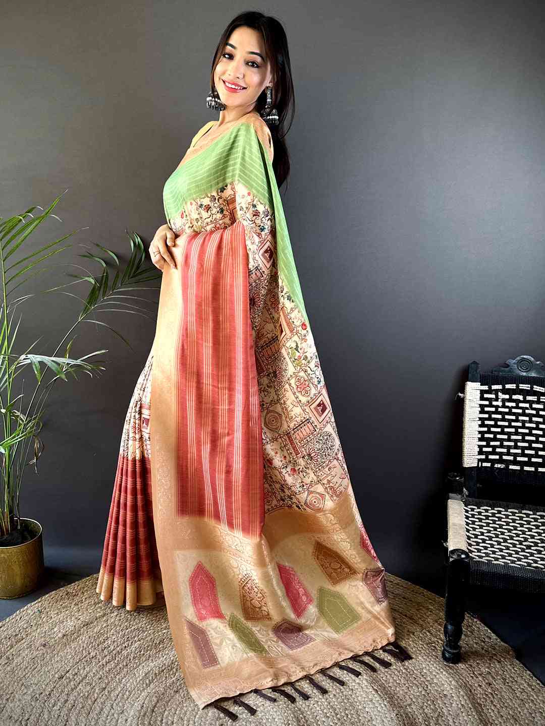 Mint Green Soft Crepe Silk Digital Ombre Saree