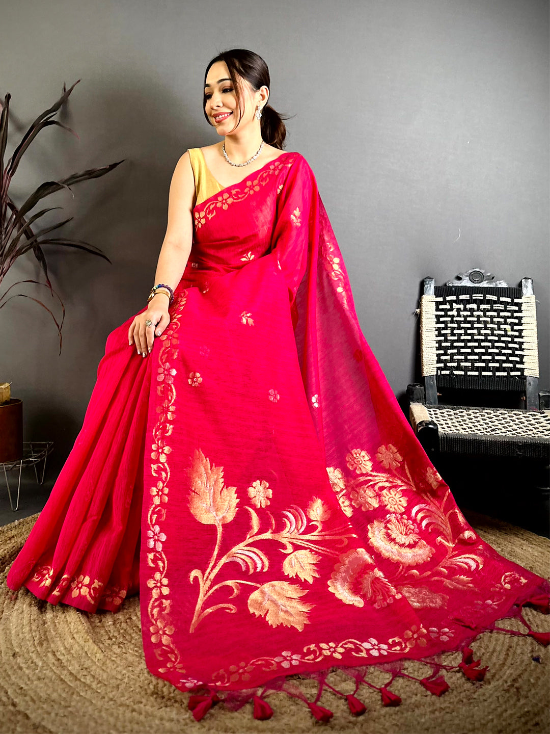 Rani Sona Chandi Khadi Ghicha Saree