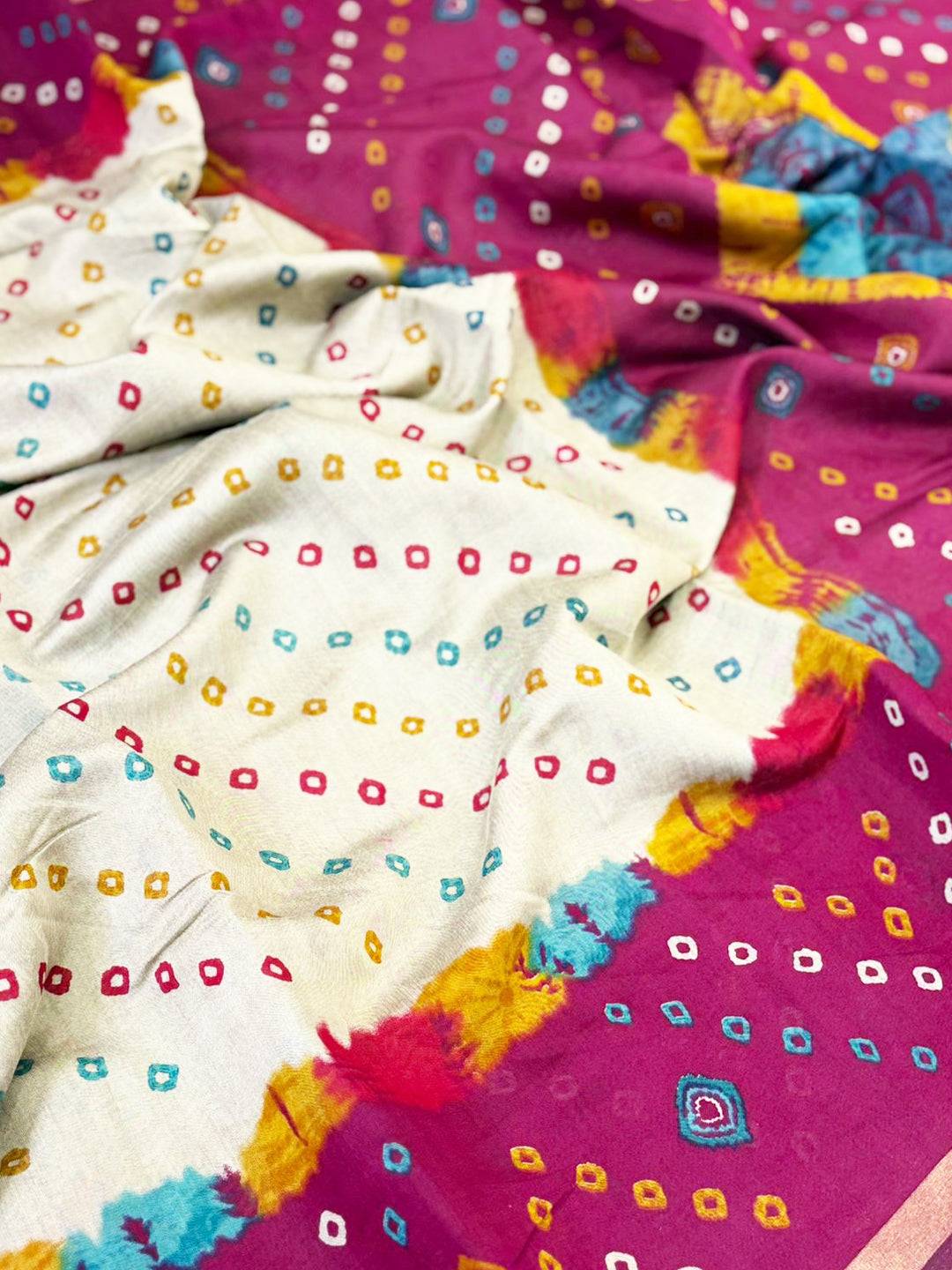 Pink Mul Cotton Bandhej Print Saree