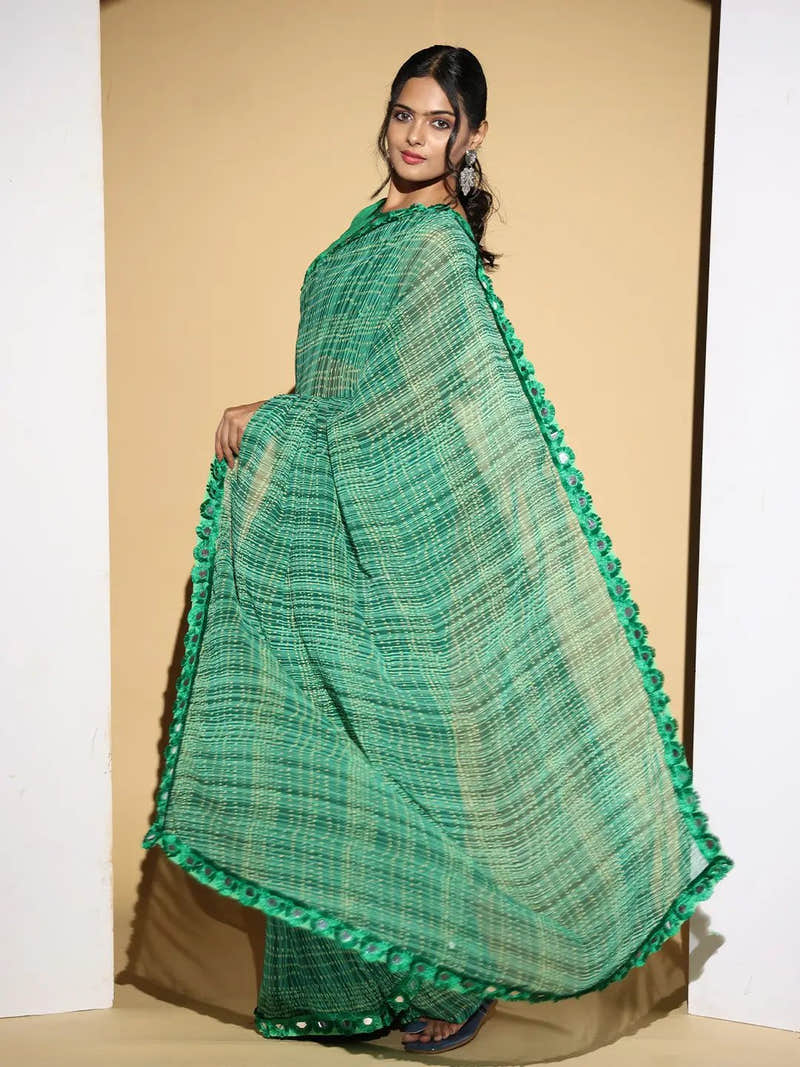 Soft Georgette Green Colour Party Wear Designer Saree