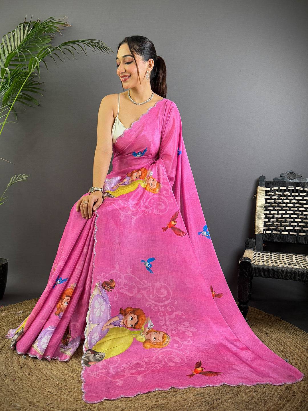 Radiance Barbie Digital Print Chinnon Saree