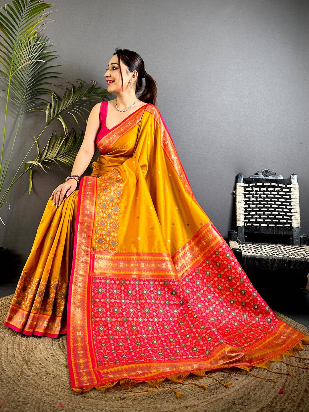 Fenta Double Ikat Soft Silk Saree