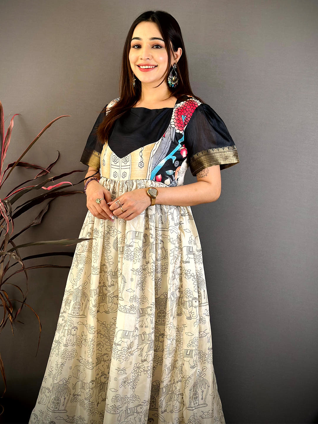 Elegant Square Neck Kota Doriya Dress