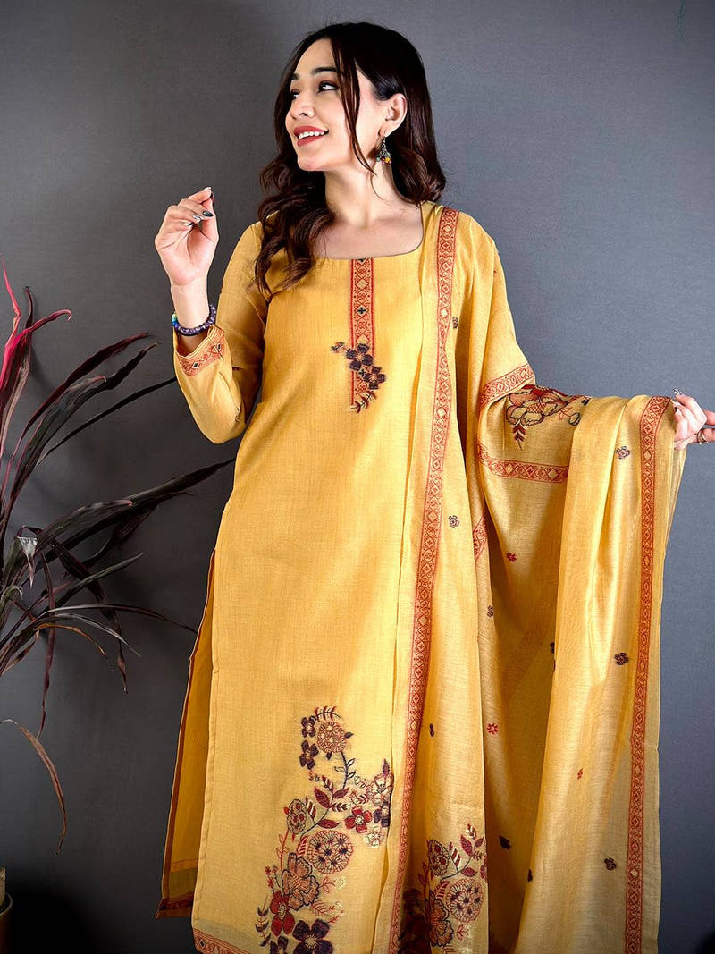 Classic Mustard Mul Cotton Floral Dress