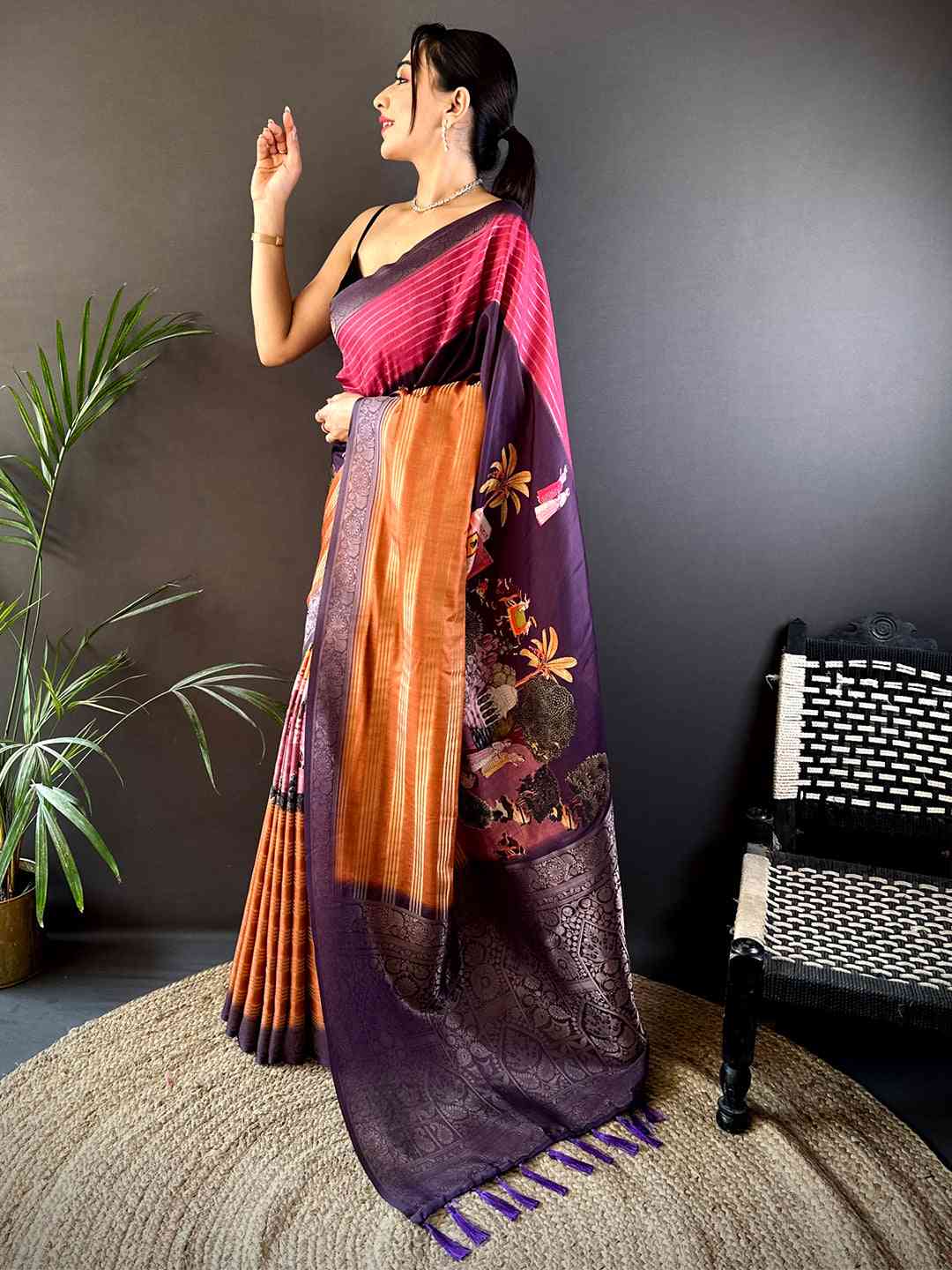 Dark Pink Soft Crepe Silk Digital Ombre Saree