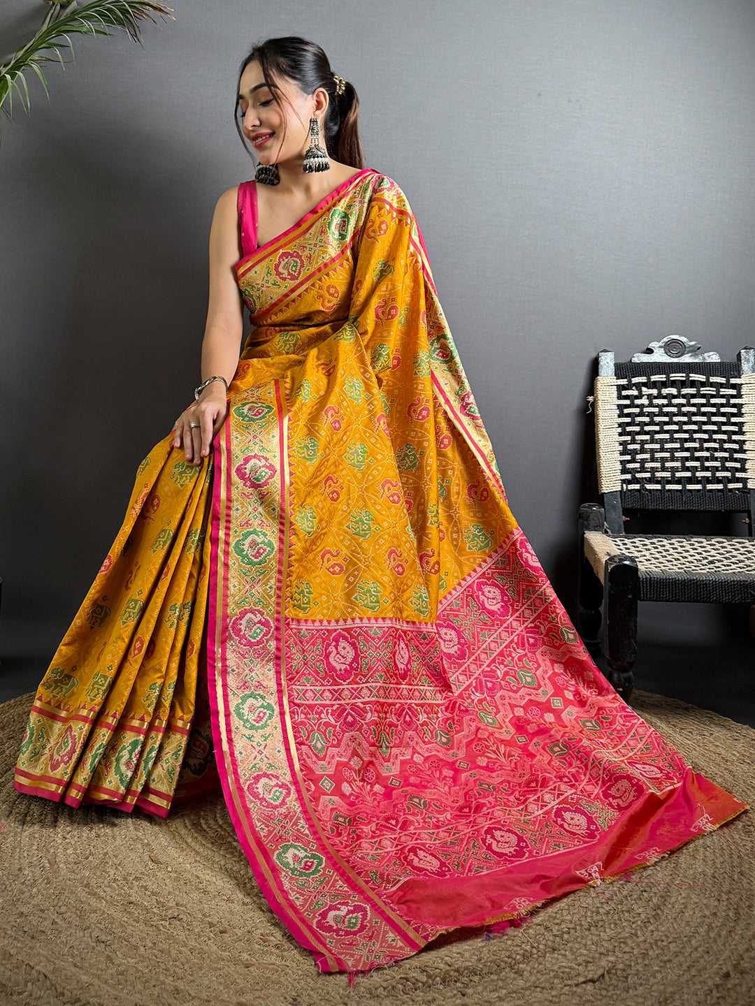 Elegant Yellow Pochampally Patola Silk Saree