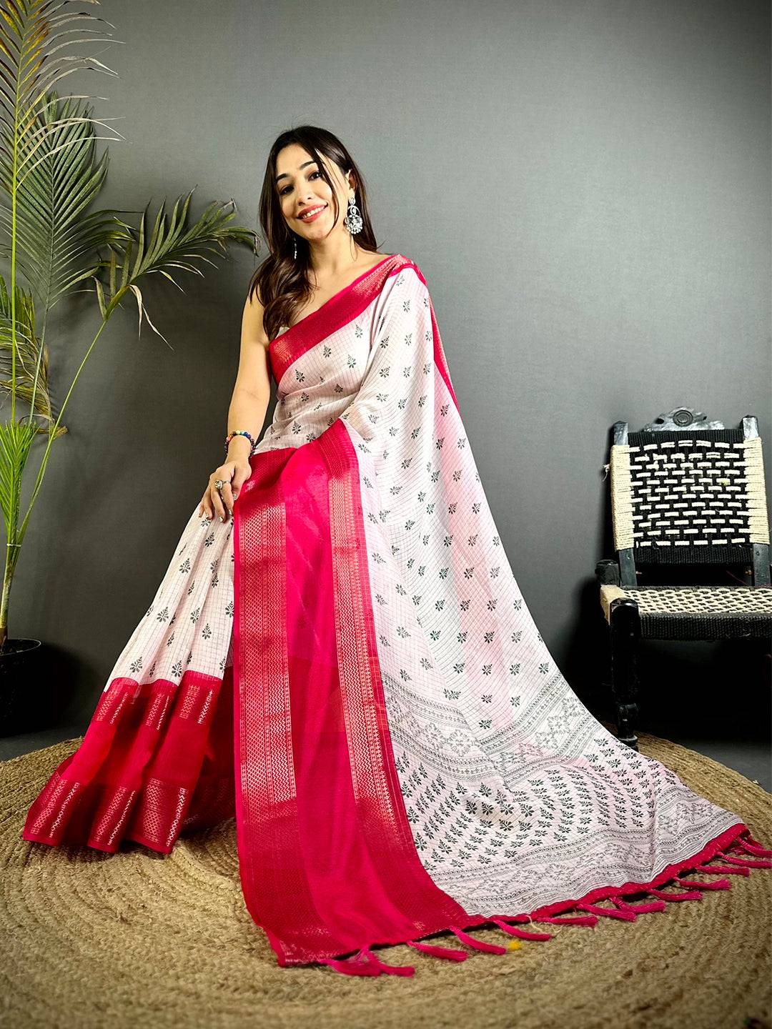 Pink Marshmallow Ikkat Butti Saree