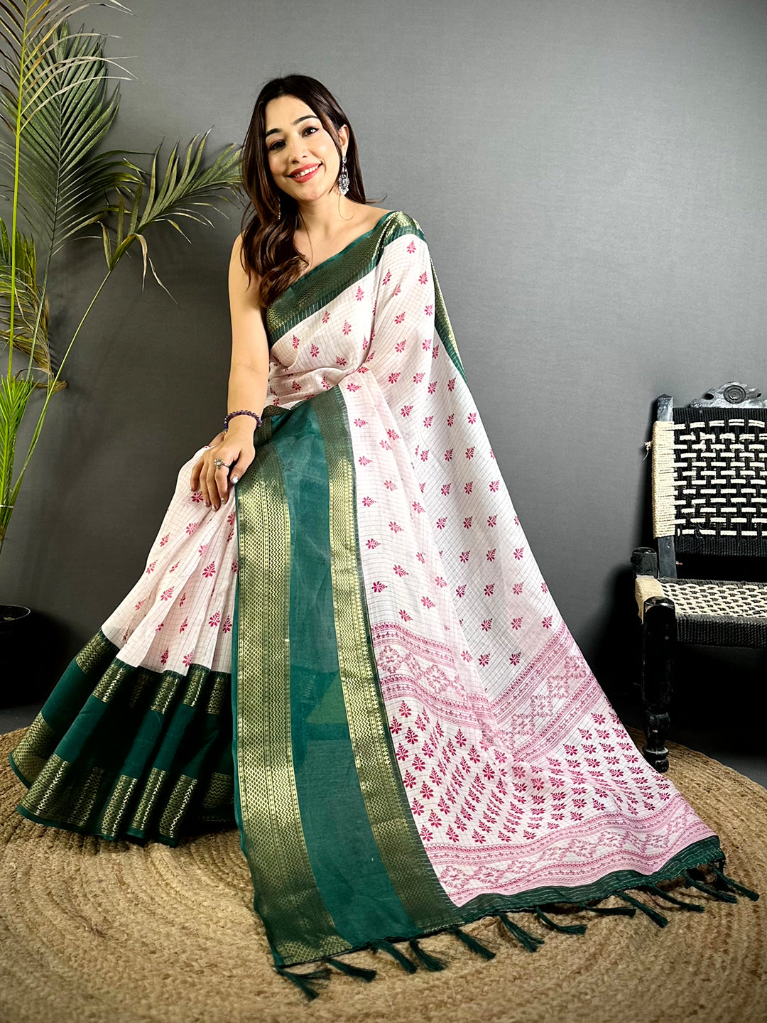 Green Marshmallow Ikkat Butti Saree