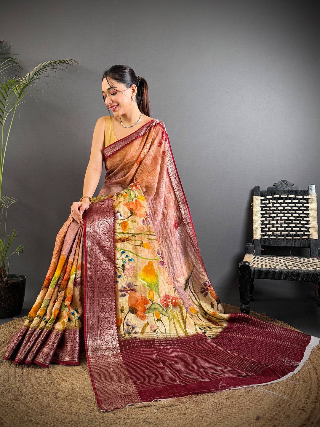 Rose Aura Pure Viscose Floral Saree