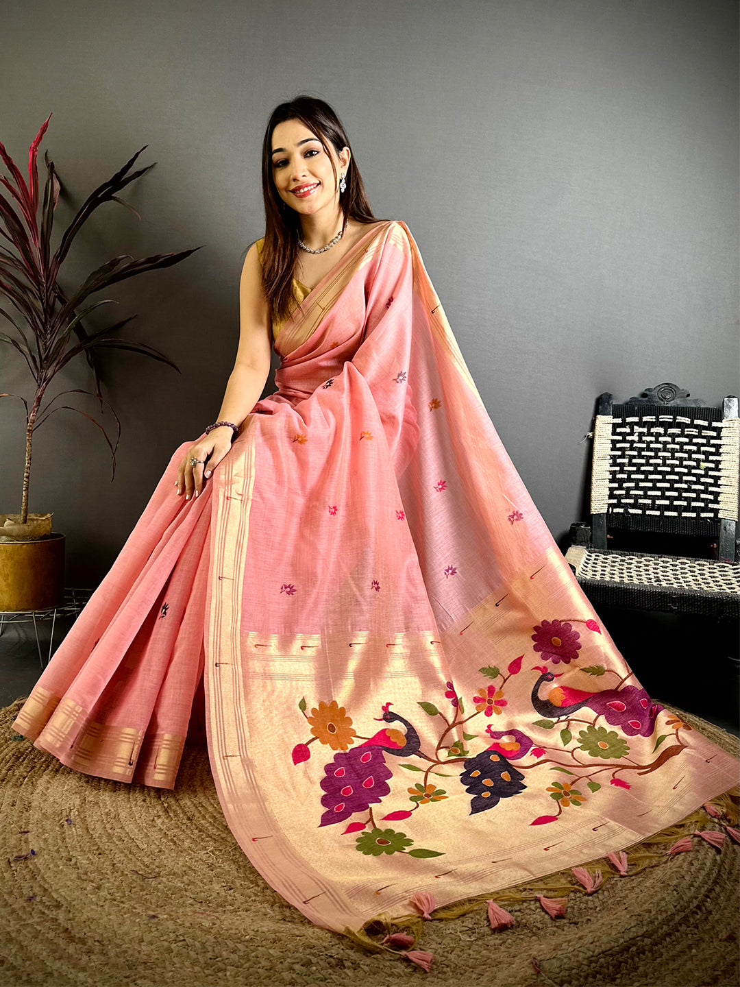 Pink Munia Minakari Khadi Saree