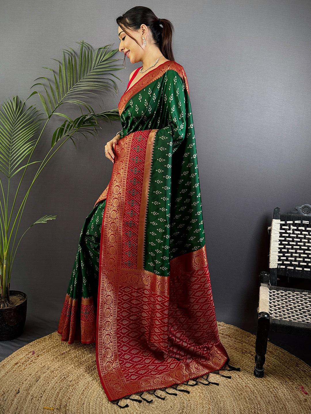 Radiance Green Soft Silk Ikkat Saree