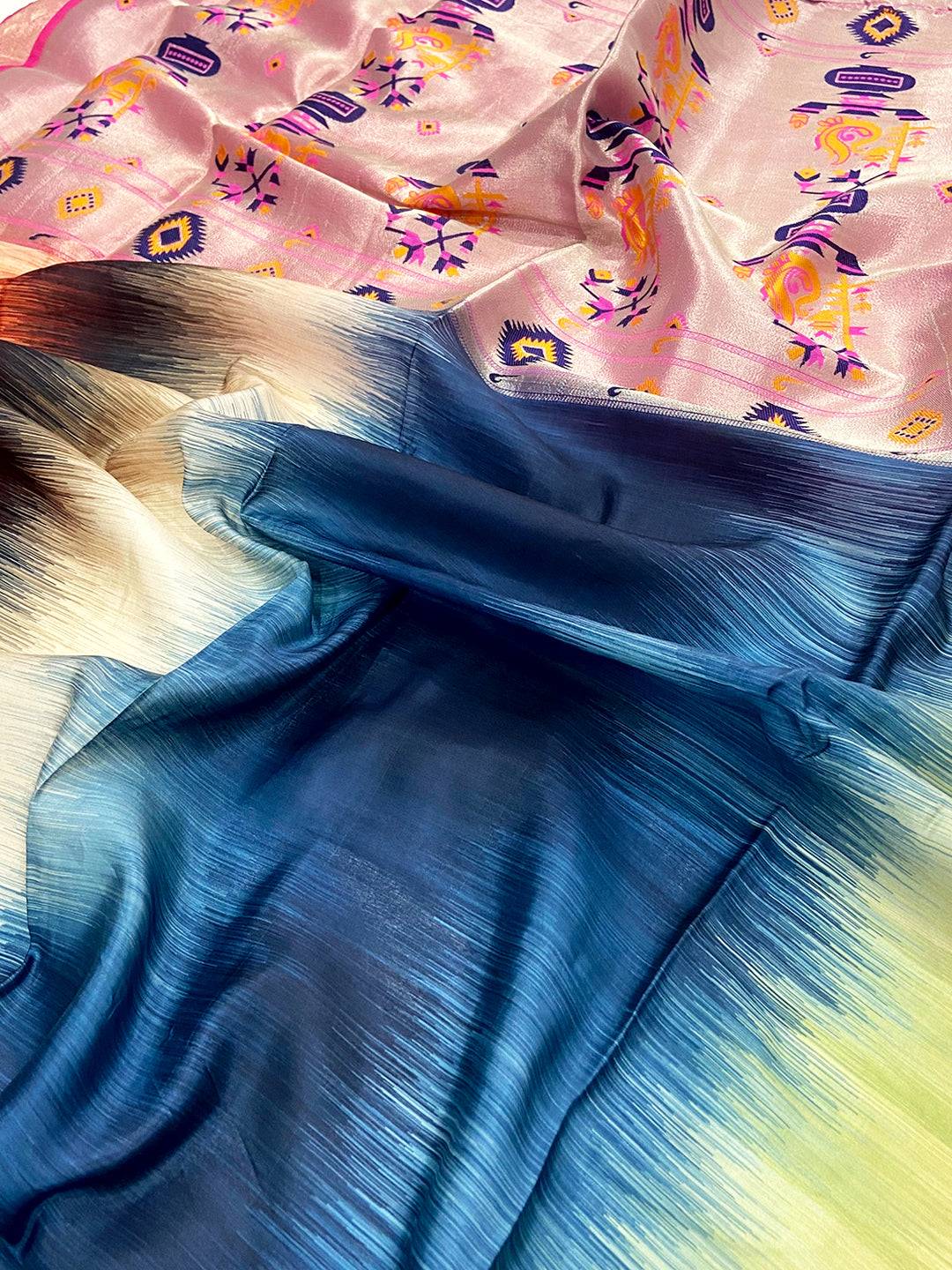 Royal Blue Geometric Floral Pallu Saree