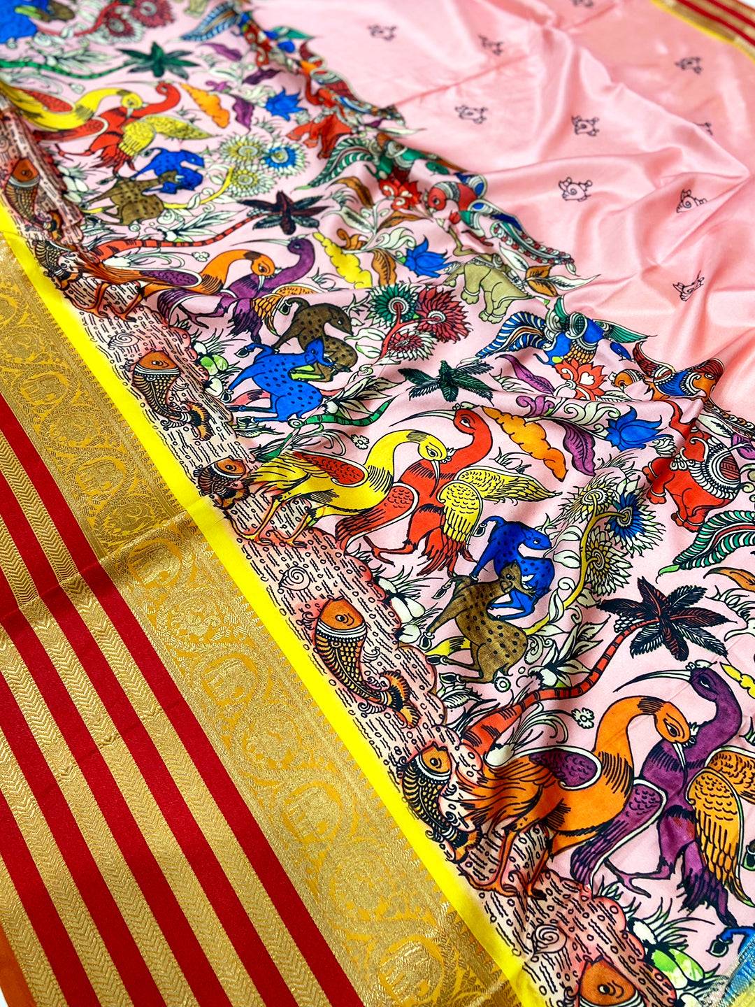 Light Pink Kalamkari Banarasi Silk Saree