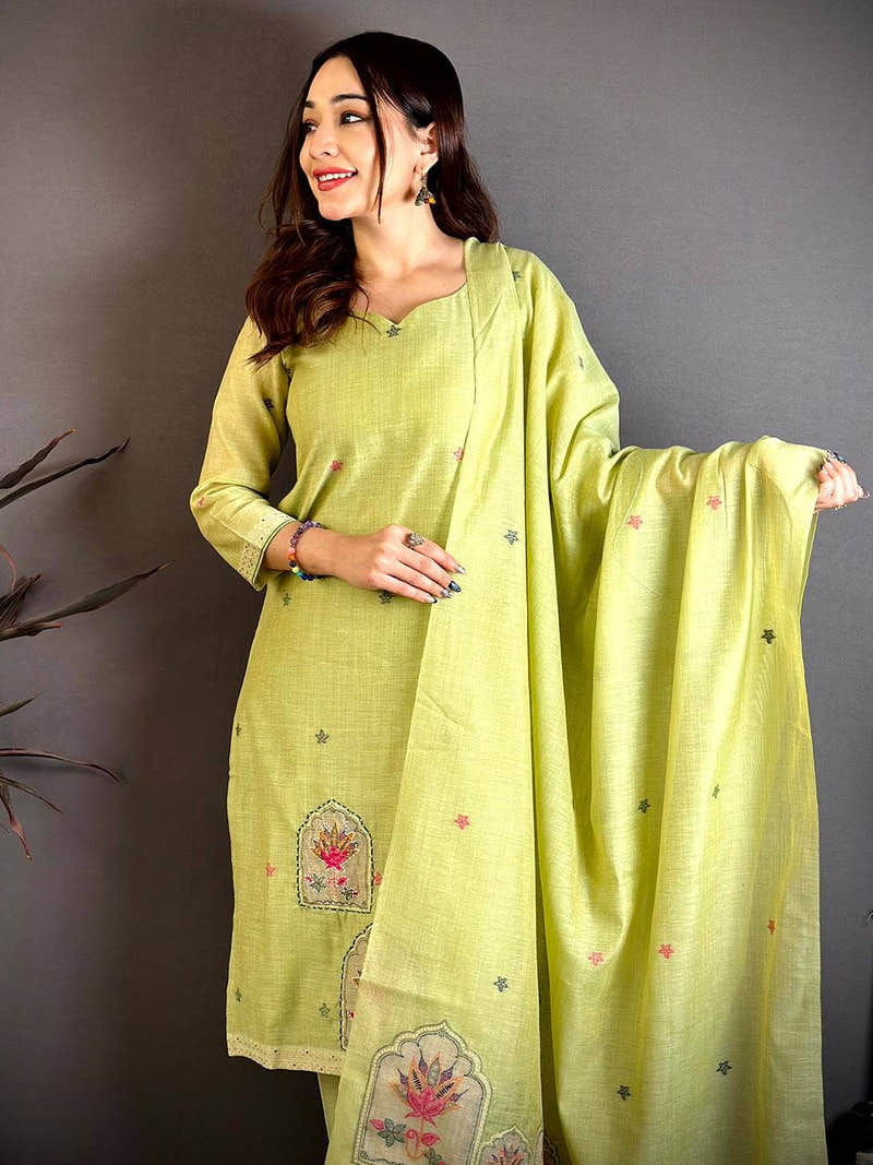 Lime Green Hand Embroidered Suit Set
