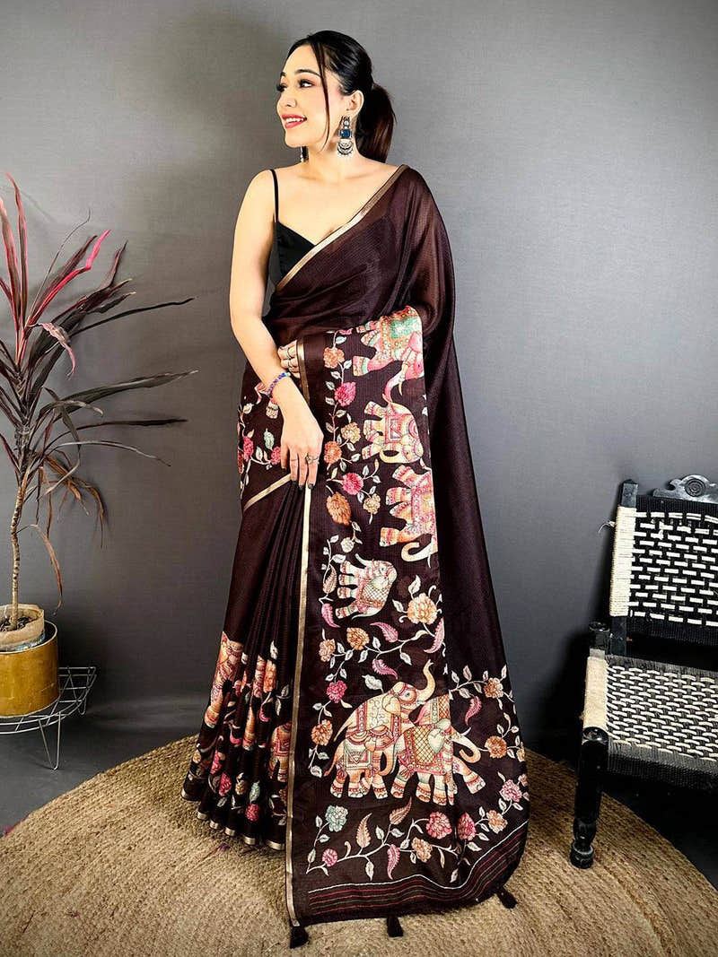 Heritage Elephant Kalamkari Kota Saree