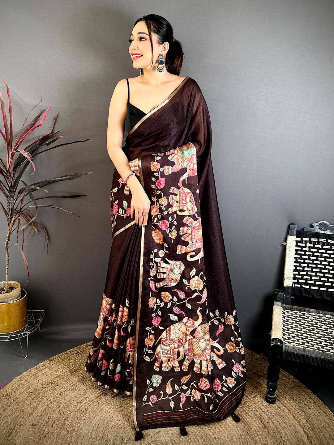 Heritage Elephant Kalamkari Kota Saree