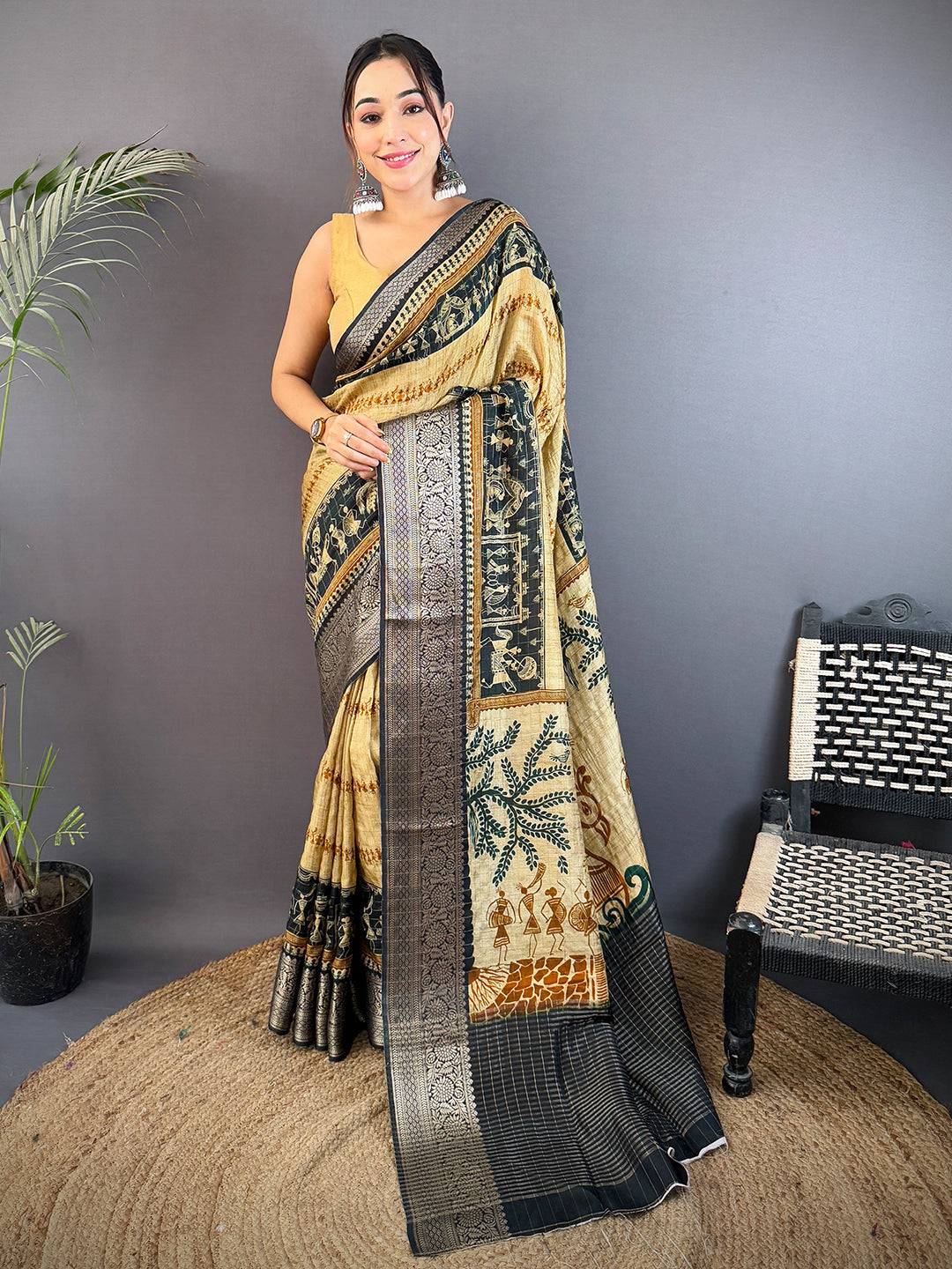 Elegant Viscose Kalamkari Warli Saree