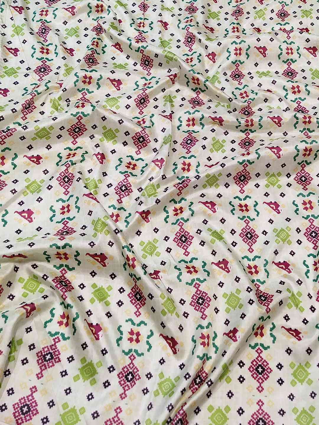 Close-up of Patola Print on Pista Colour Kanjivaram Saree
