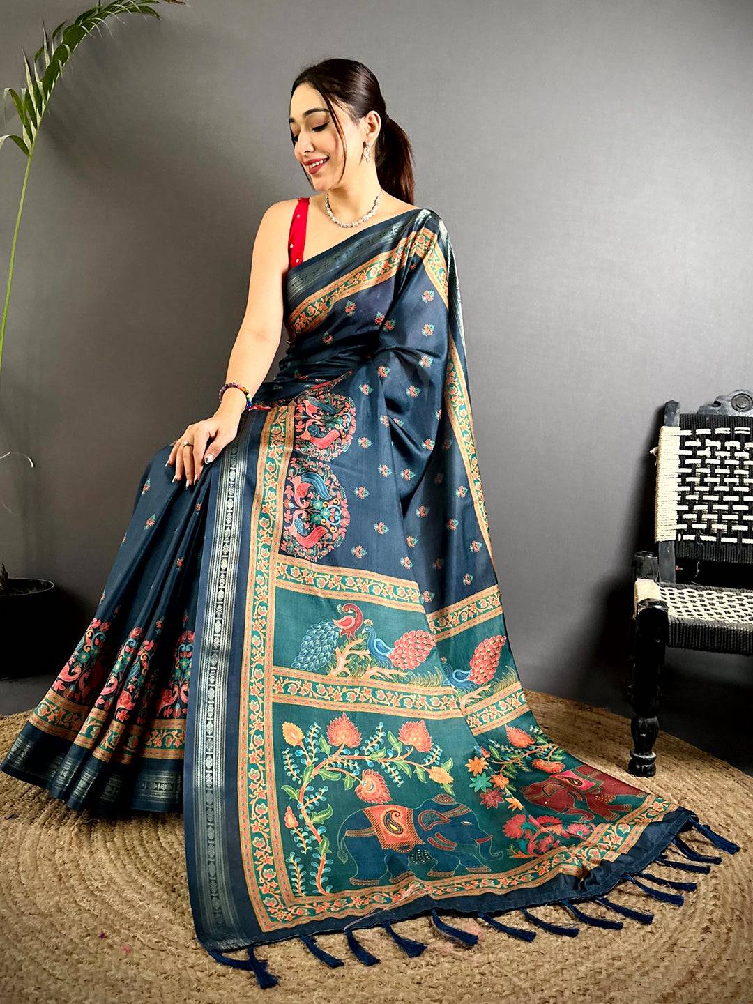 Radiant Kashmiri Print Soft Silk Saree