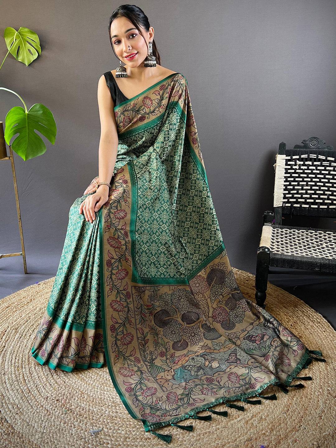Rama Patola And Kalamkari Fusion Saree