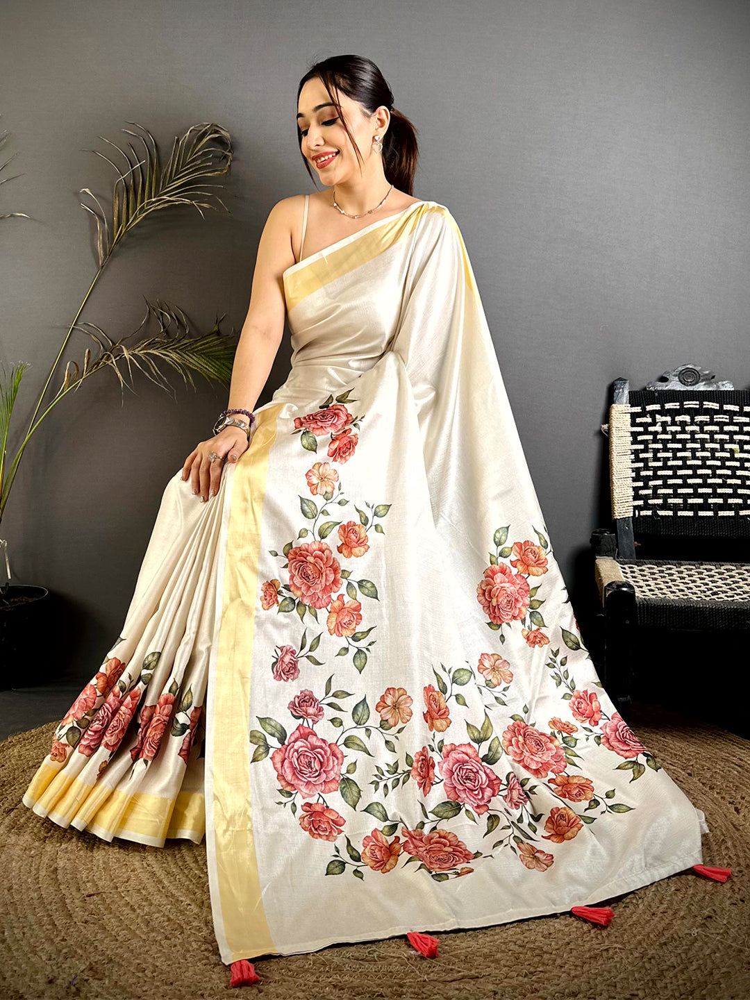 Vibrant Floral Kalamkari Khadi Silk Saree