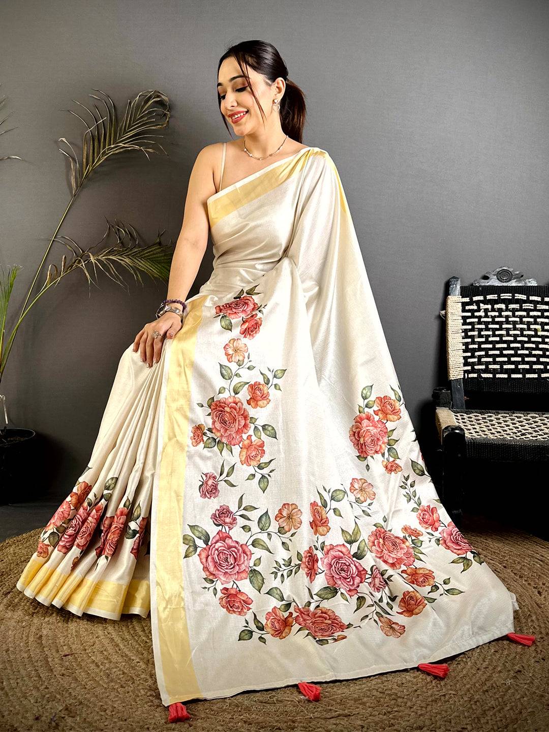 Vibrant Floral Kalamkari Khadi Silk Saree