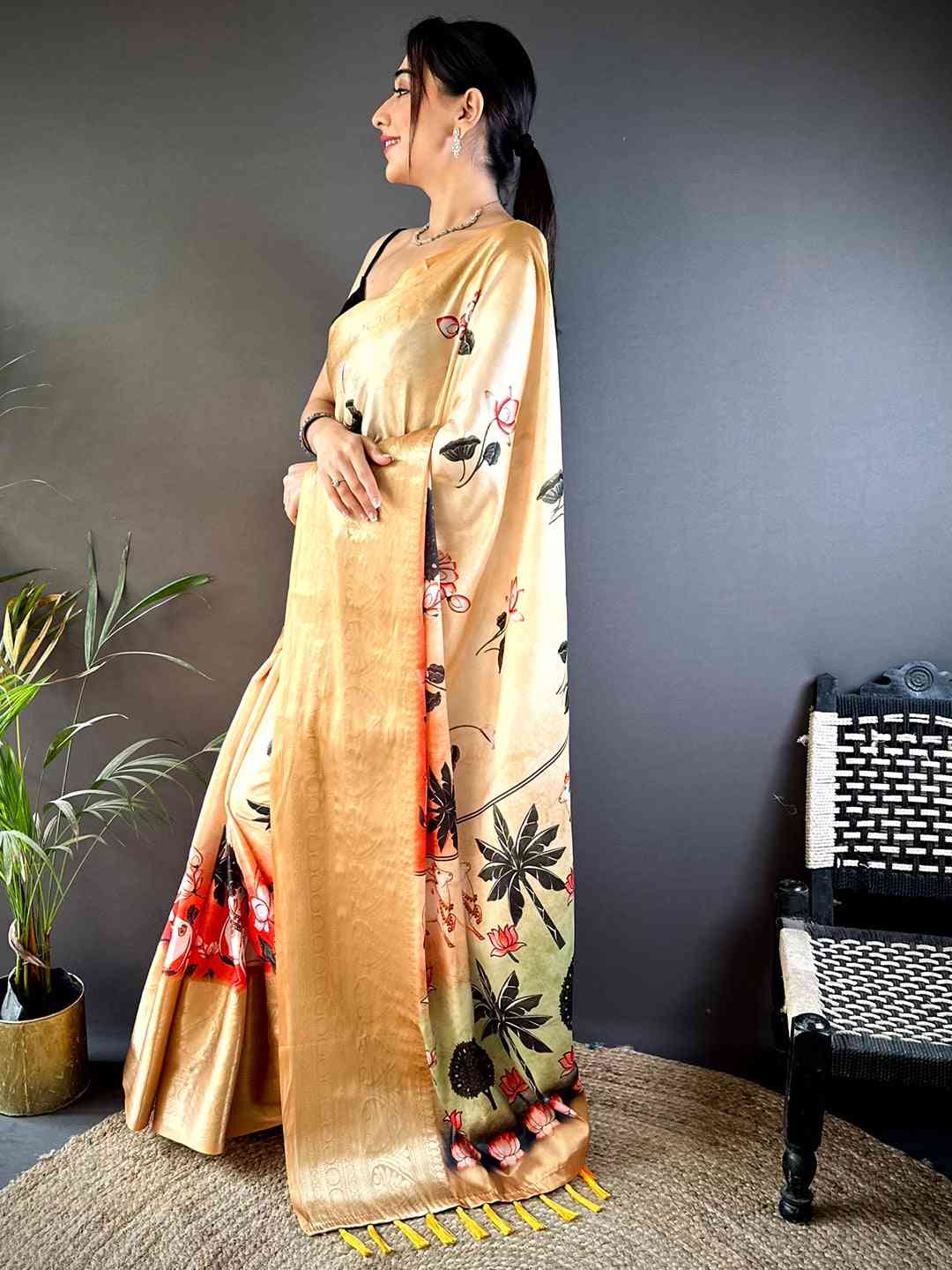 Sunlit Yellow Pichwai Print Soft Silk Saree