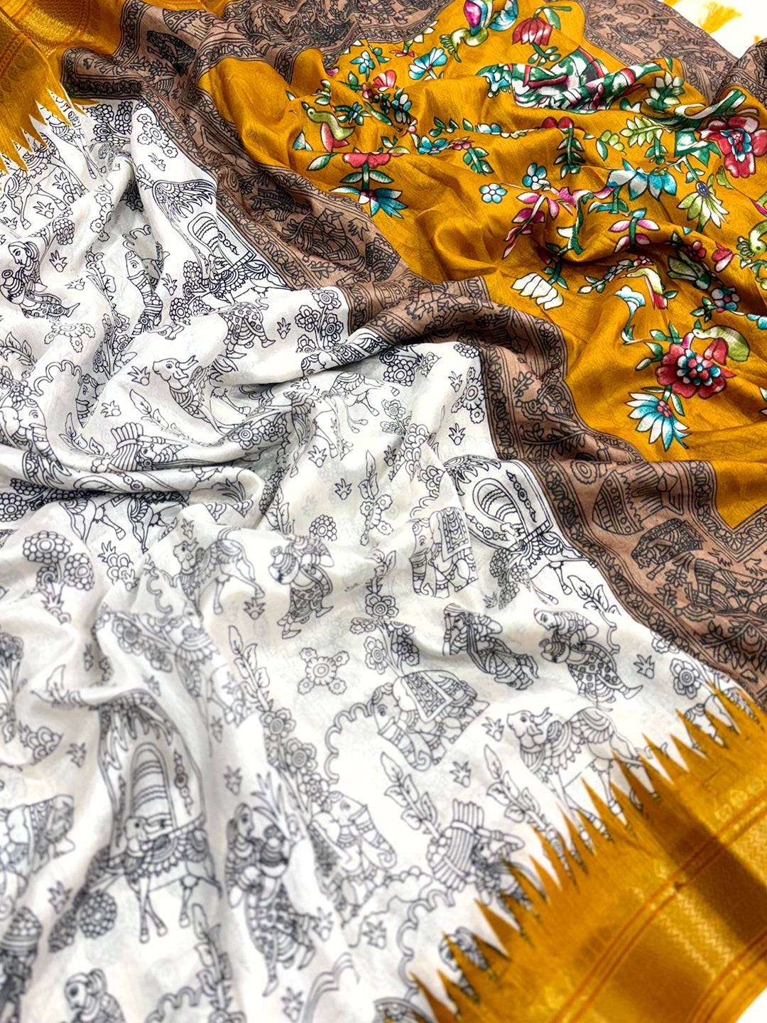 Traditional Pen Kalamkari Dola Silk Saree
