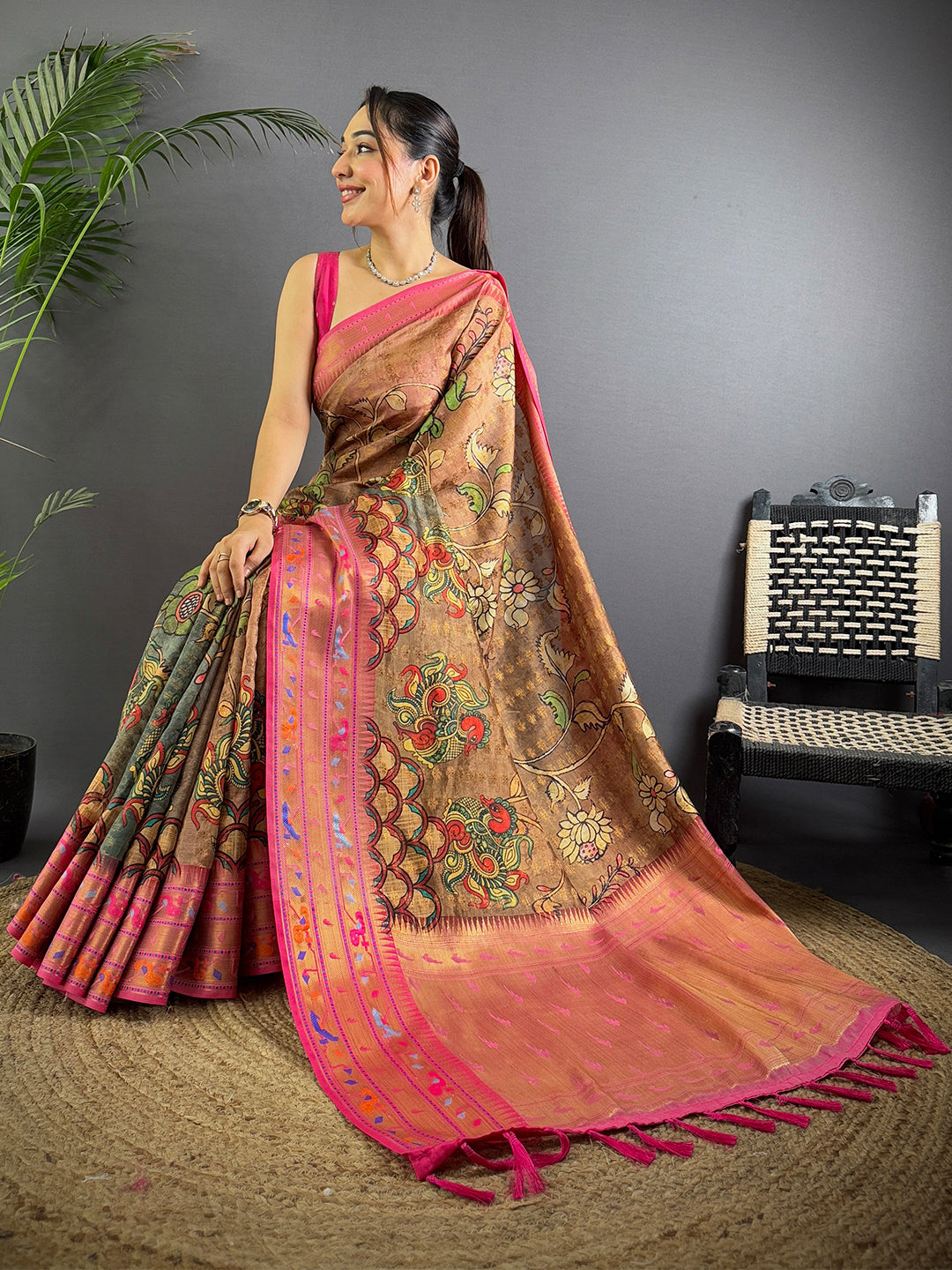 Heritage Kalamkari Printed Tissue Saree