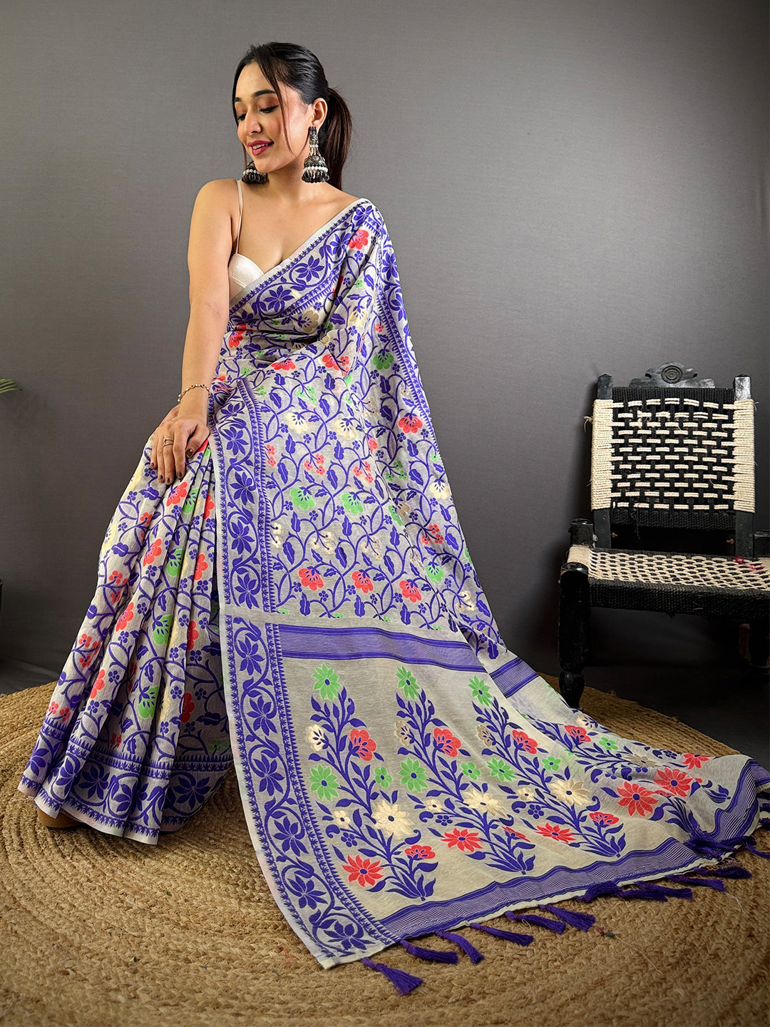 Purple Dhakai Jamdani Cotton Silk Saree