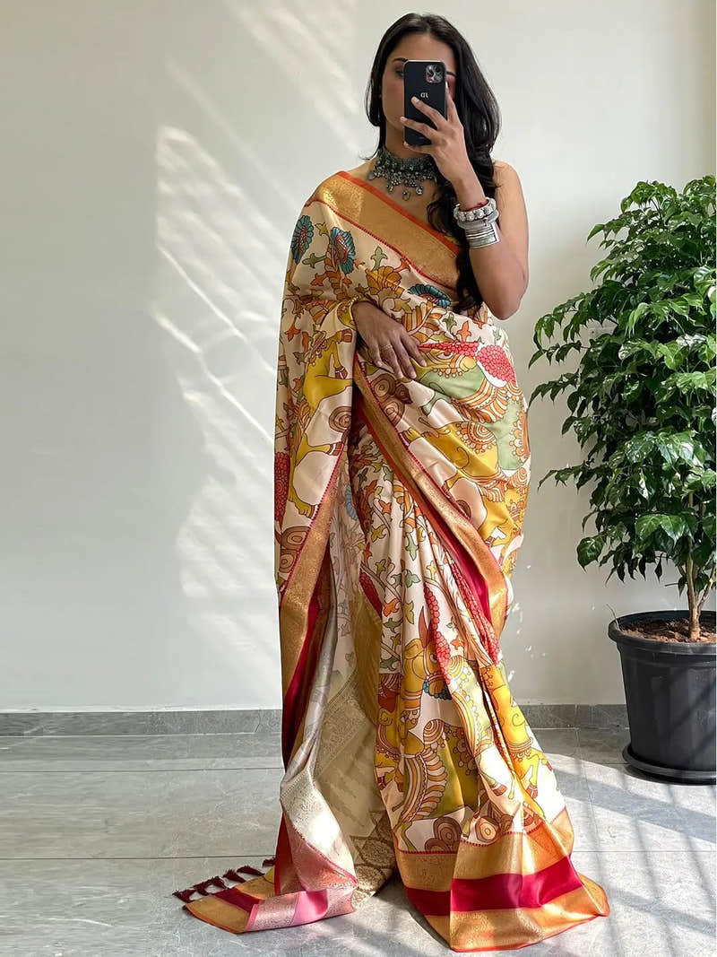 Multi Colour Soft Silk Kalamkari Saree