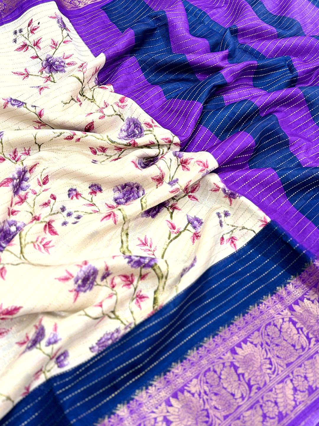 Lavender Soft Dola Silk Zari Katha Saree