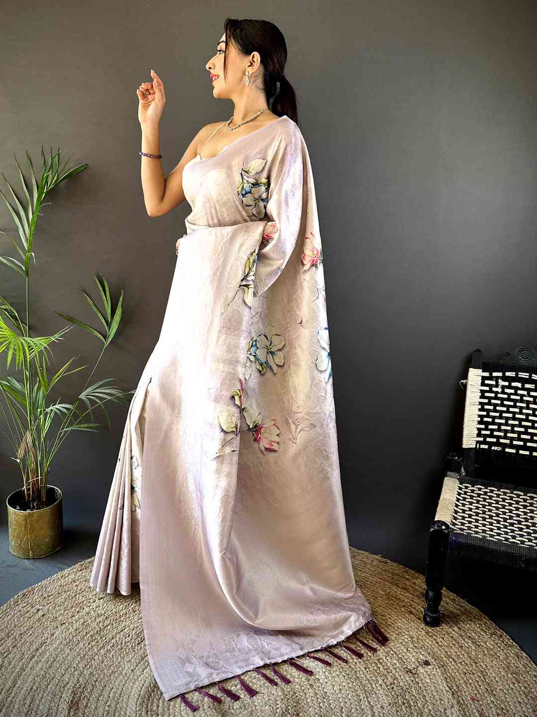 Blush Pink Kanjivaram Digital Silk Saree