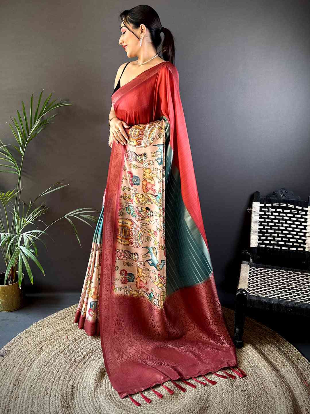 Red Soft Silk Placement Digital Print Saree
