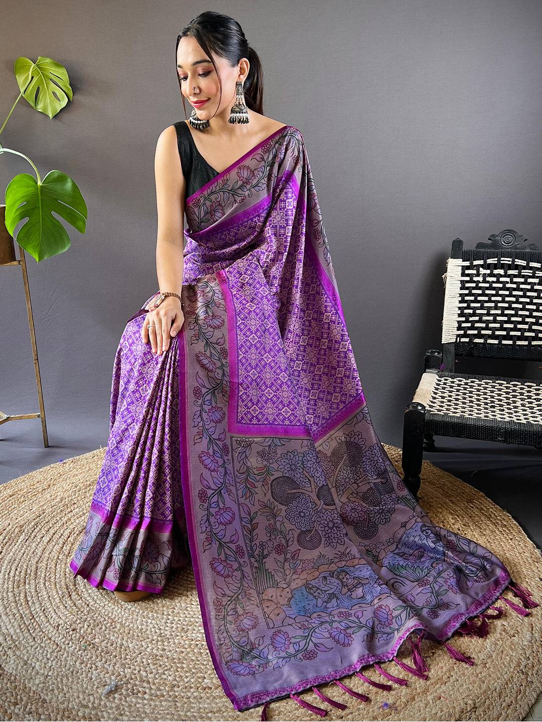 Orchid Patola And Kalamkari Fusion Saree