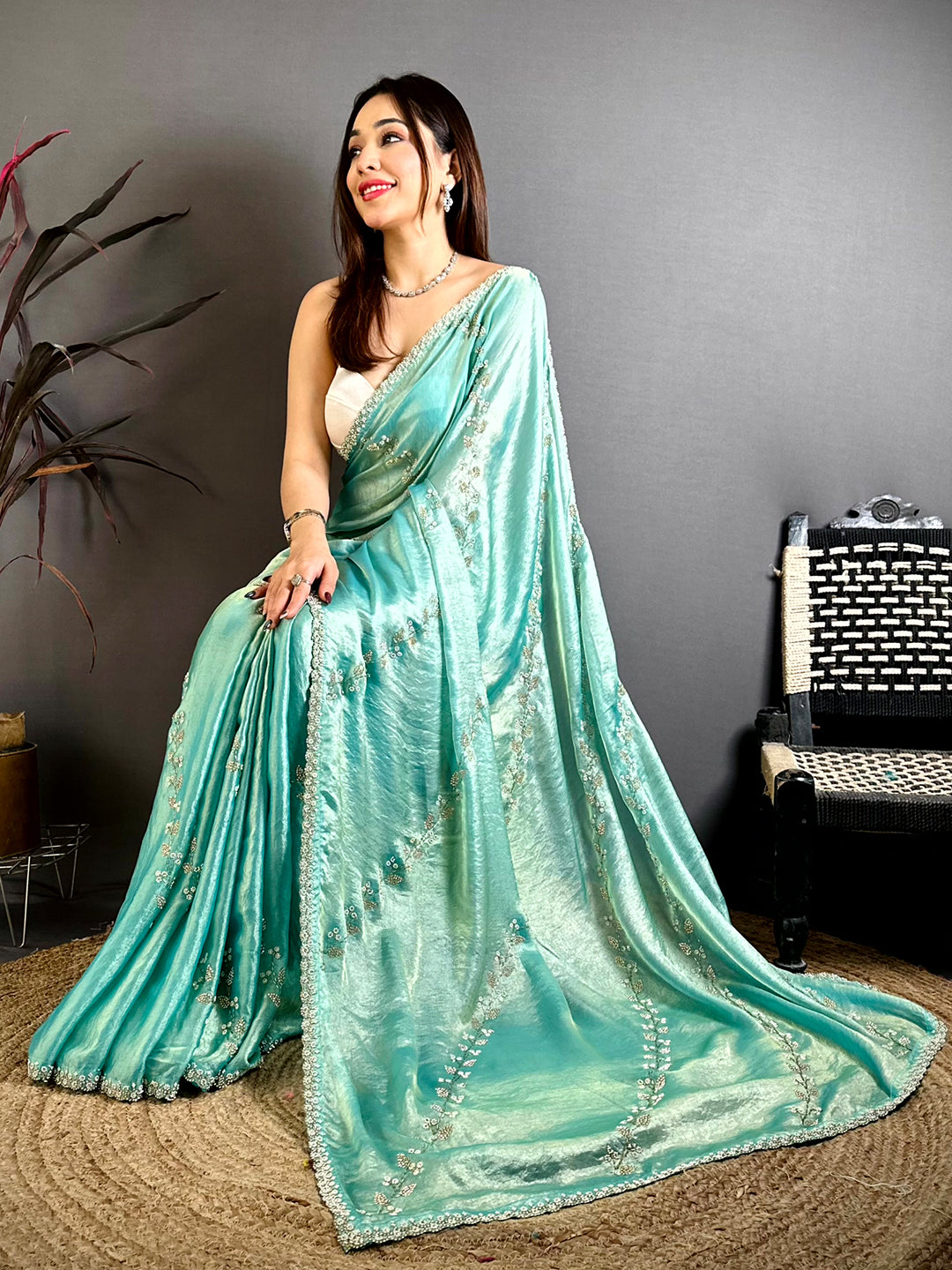 Crystal Peal Satin Tissue Saree