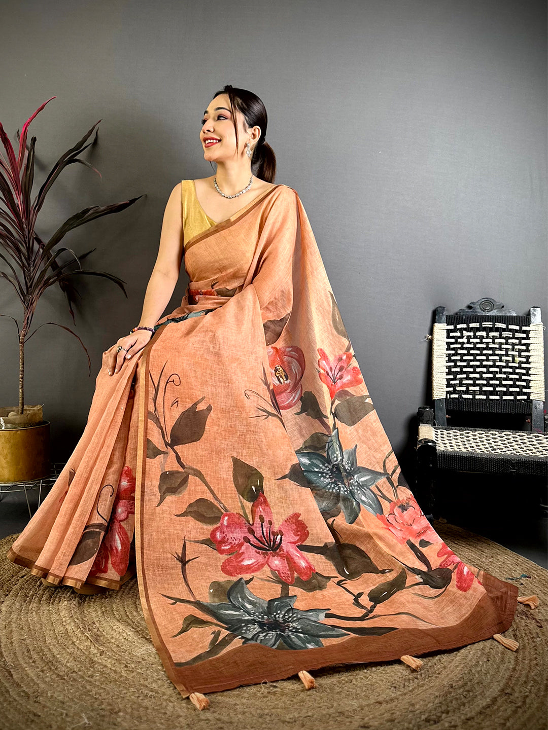 Opulent Kalamkari Linen Chanderi Saree