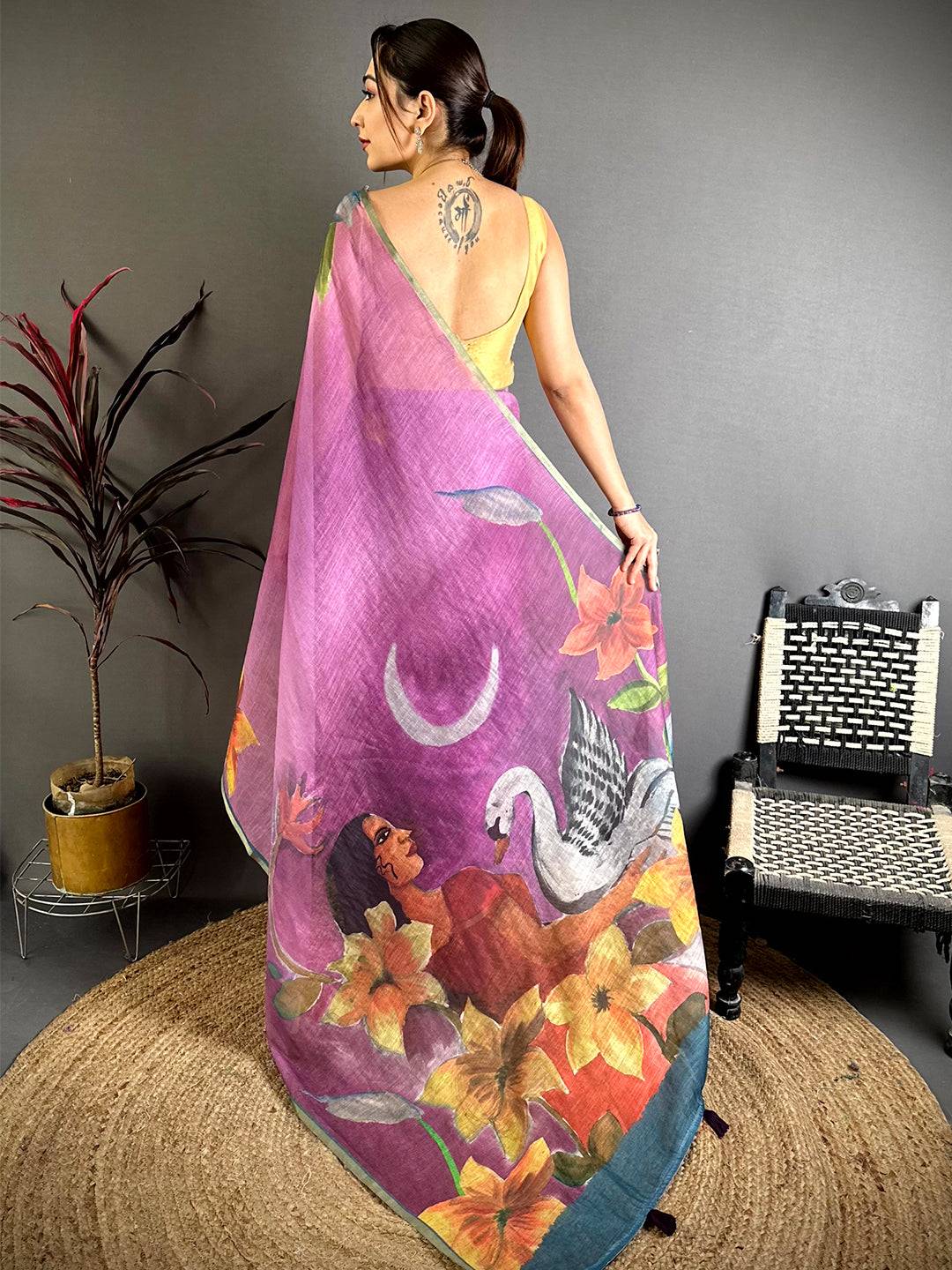 Majestic Kalamkari Linen Chanderi Saree